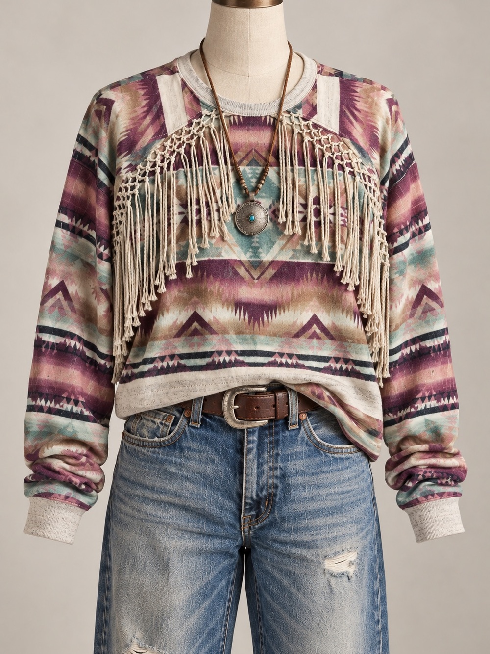 Vintage Denim & Supply Ralph Lauren L Aztec Southwest Sweatshirt Fringe Festival